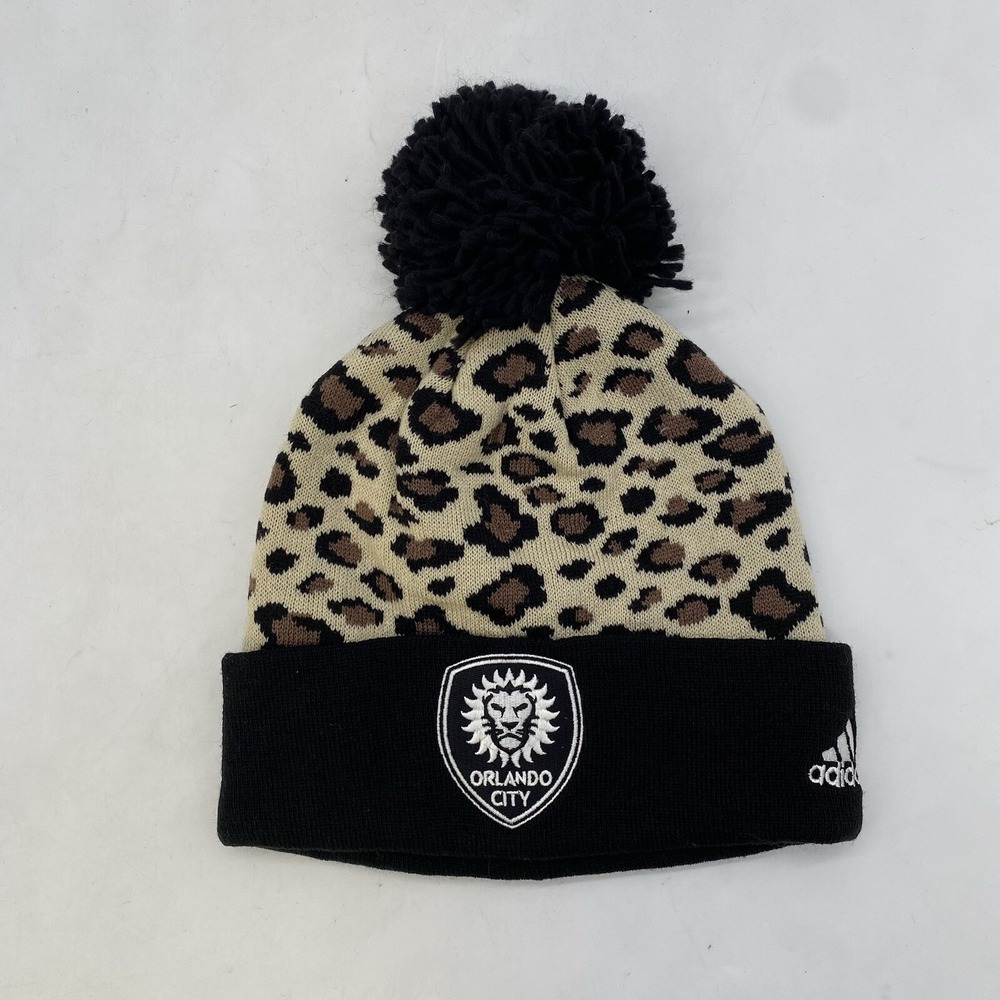 MLS Orlando City SC Cuffed Winter Knit Pom Cap Hat Beanie Leopard Print